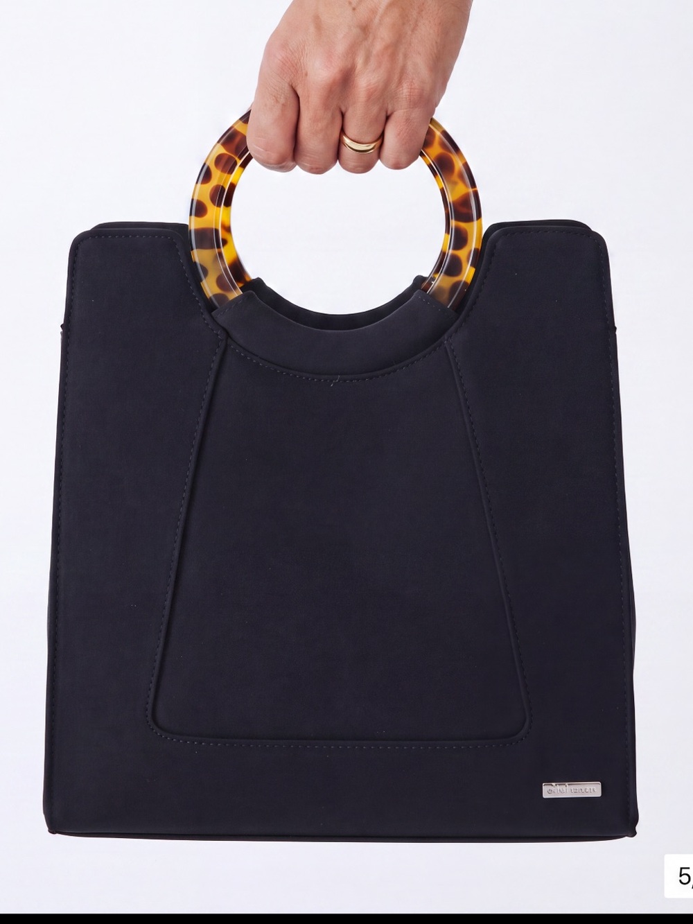 Black Tote Tortoiseshell Handle Strap can be removed for shoulder or crossbody